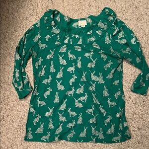 Anthropologie Postmark Green Bunny Print Top